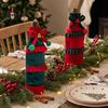 Holiday Party Table Decorations Christmas Wine Bottle Cover with Bow & Pom Pom, Drawstring Red Cute Costumes Green Wrap for Decor, Home Decoration