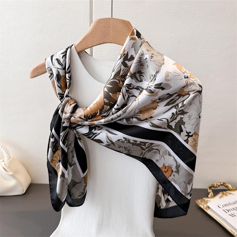 Korean version of flower sea simulation silk high-end large square scarf silk scarf printing travel shawl scarf sunscreen headscarf women's scarf