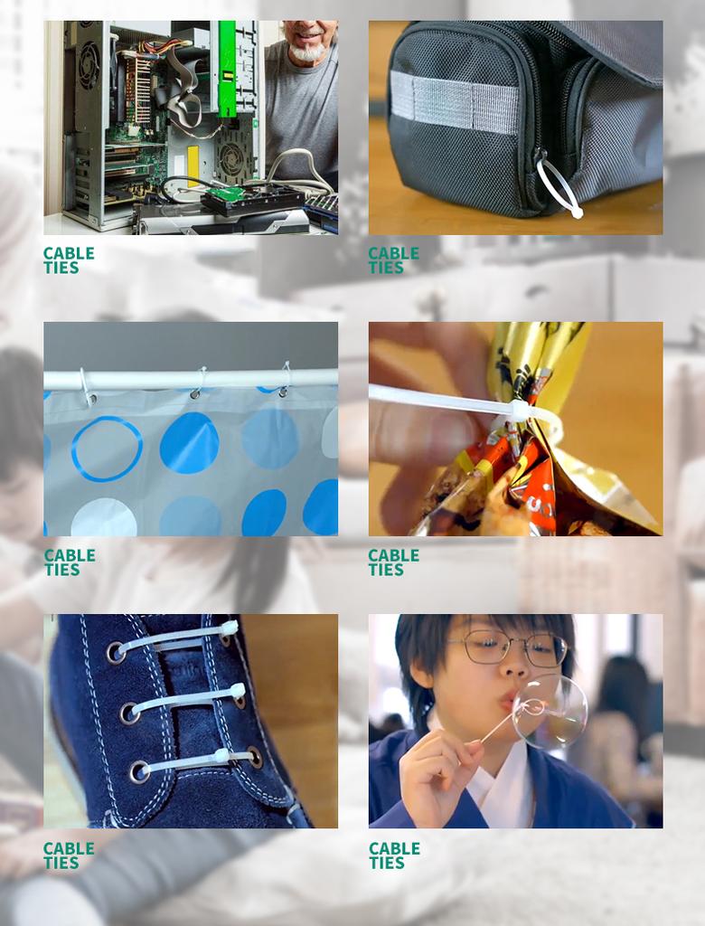 100 шт./пакет стяжек для кабеля Самоблокирующиеся пластиковые нейлоновые стяжки Белый органайзер для крепления кабеля Провода Кабельные стяжки