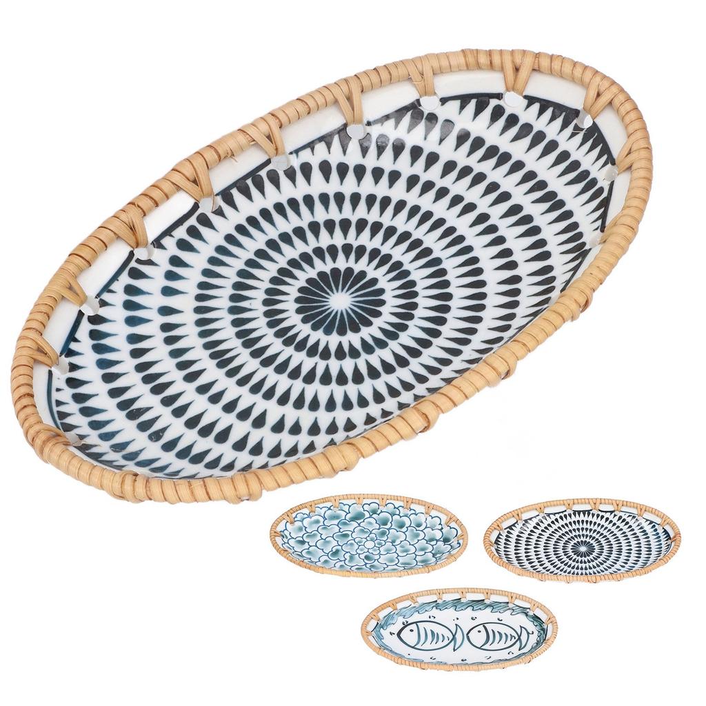 Плетеная ротанговая керамическая тарелка Овальная плетеная ротанговая фарфоровая фруктовая тарелка для свадебной вечеринки, банкета, дня рождения Плетеная ротанговая керамическая тарелка