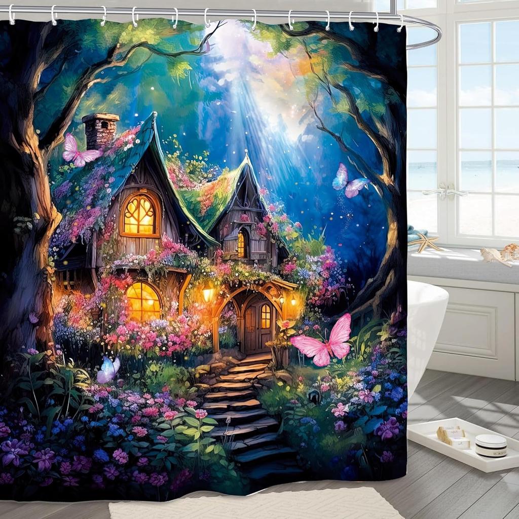 Лесная страна грез Сказочная занавеска для душа Моющаяся Грязеотталкивающая Насадка для душа Водонепроницаемая Полиэстеровая занавеска для ванны Для домашнего декора
