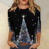 Женская мода повседневный рождественский принт круглый вырез длинный рукав пуловер топ