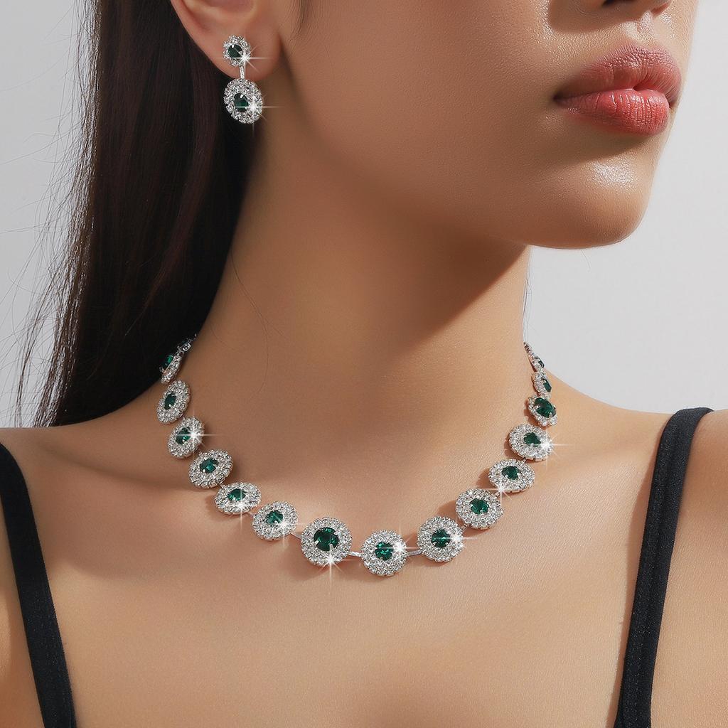 European and American Fashion Rhinestone Earrings Necklace Two-piece Set Claw Chain Bridal Wedding Birthday Party Luxury Gift