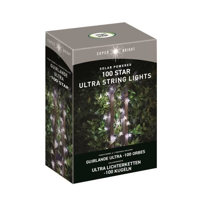 SMARDTV Outdoor String Lights - Ultra 100 LED Stars - 15L - Solar Powered - Cool White - 21.8m
