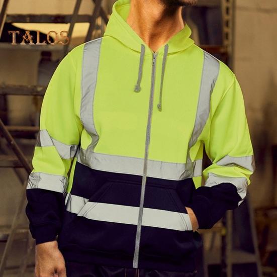 Светоотражающая защитная толстовка с капюшоном, светоотражающие зоны на 360 градусов, высокая видимость, быстросохнущая, с длинными рукавами, ночное пальто для строителей на открытом воздухе ночью
