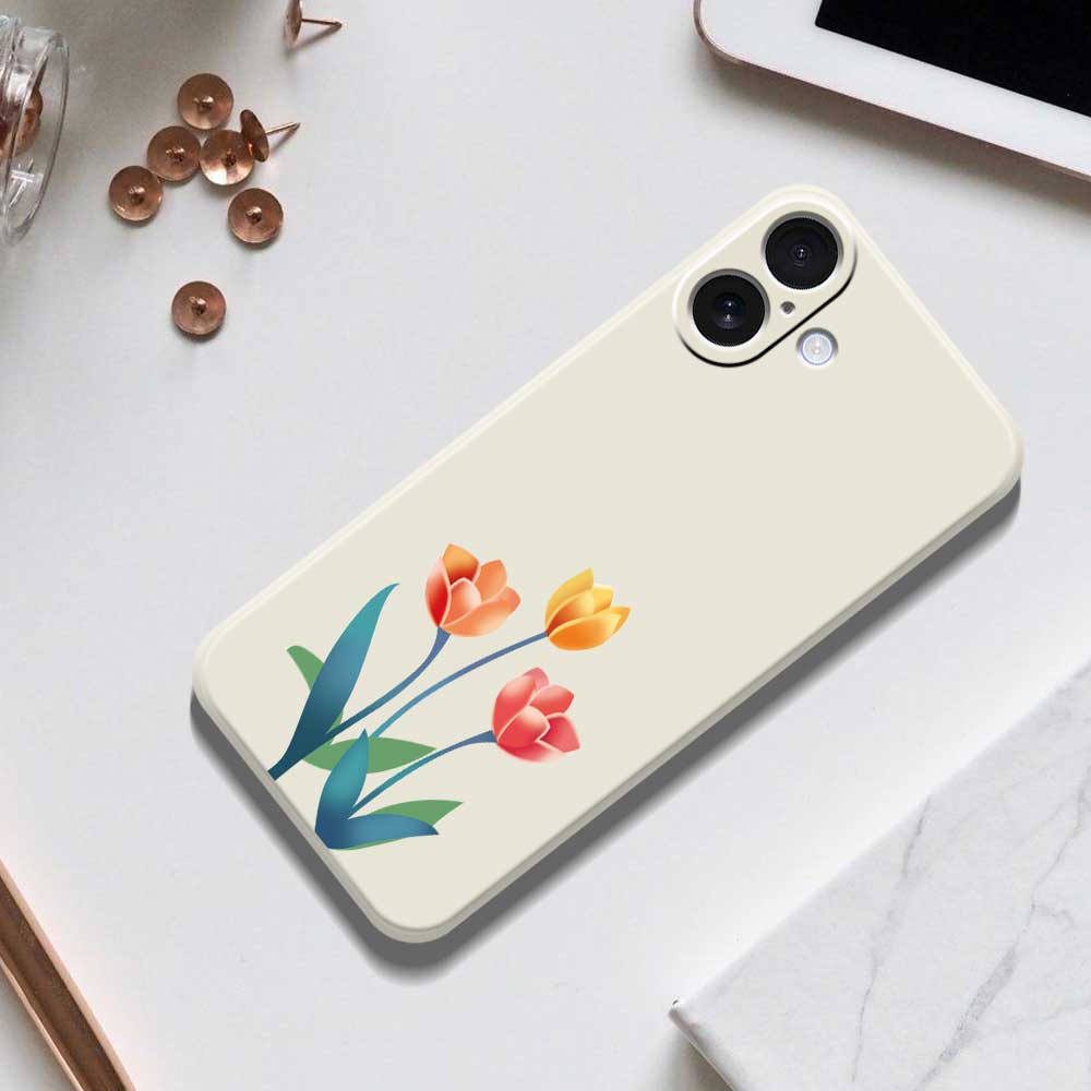 For iPhone 17 Case Three Flowers Pattern Printing Straight Edge TPU Phone Back Cover