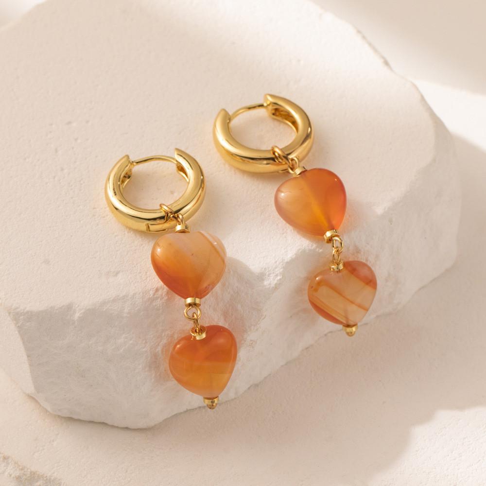New 2023 Heart Design Natural Stone Earrings For Women Orange Fall Fashion