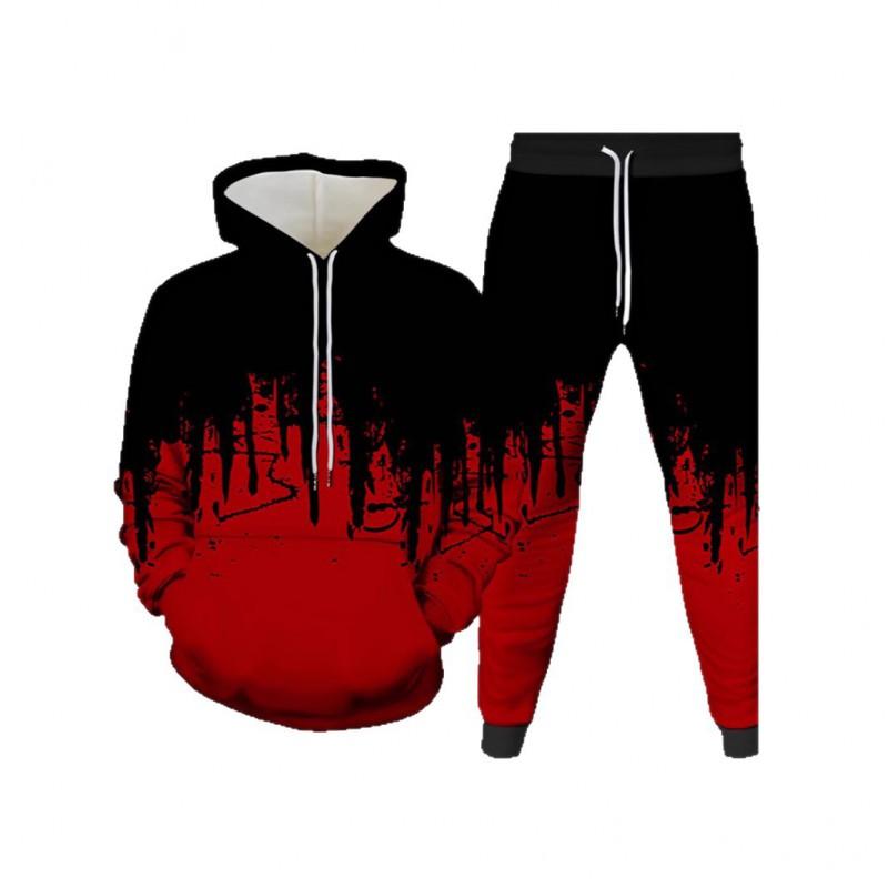 Couple 3D Printed Hoodie Sweatpants Set Loose Fit Long Sleeve Casual Sportswear Youth Young Adults