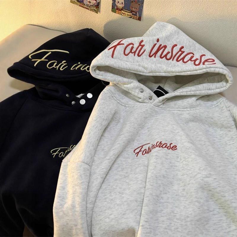 Heavyweight American Embroidered Letter Cotton Hoodie Loose Couple Streetwear Sweatshirt