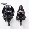 Skeleton Desktop Decor Halloween Reading Book Figurine, Spooky Devil Resin Sculpture, Gothic Winged Sculpture Black Robe Grim Reaper Statue