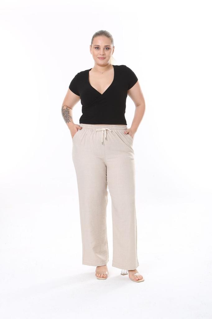 Женские стильные брюки больших размеров, льняные удобные брюки с эластичной резинкой на талии, большие размеры