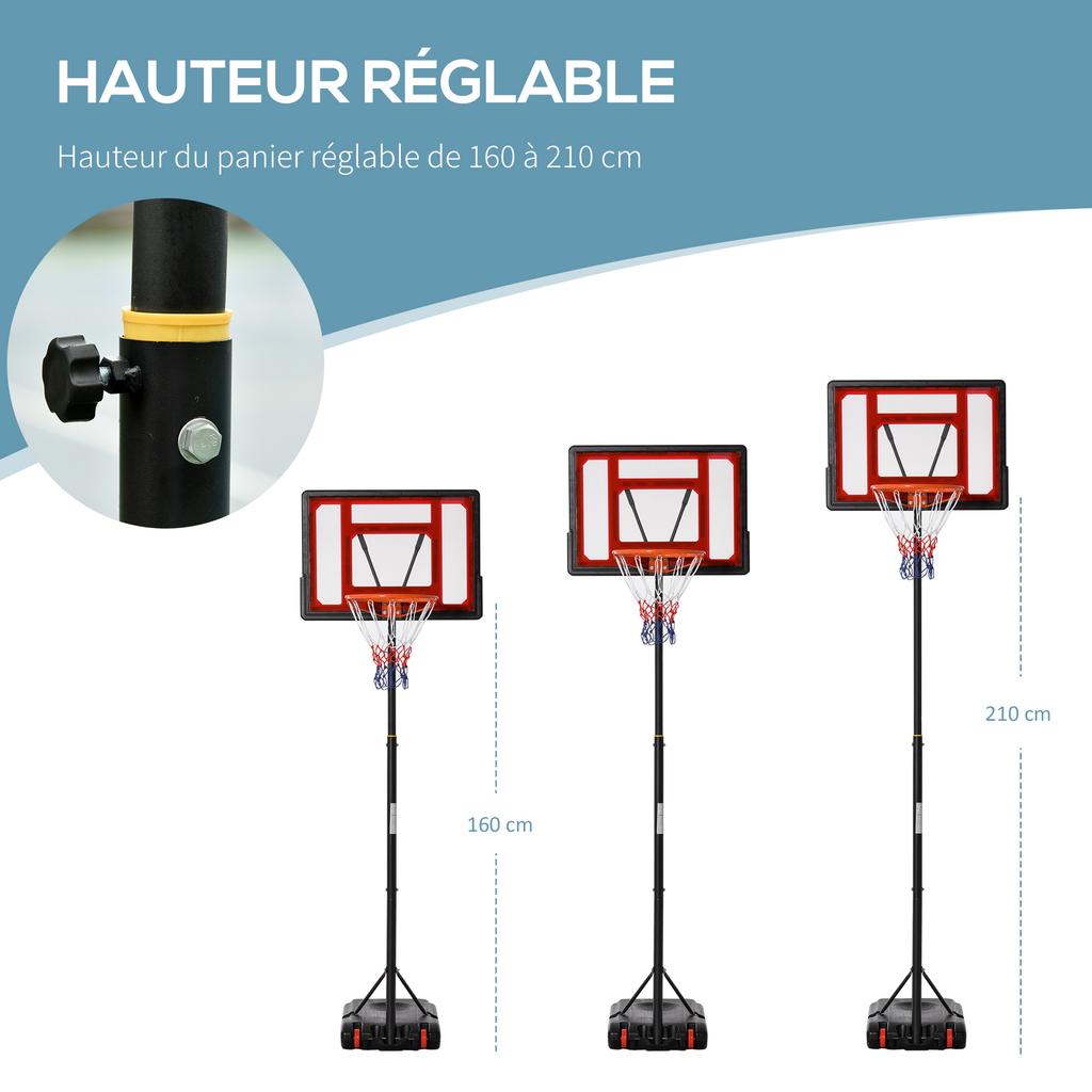 Basketball Hoop, Outdoor, Adjustable Height 160-210 cm, Freestanding, Wheels, Refillable Base, Black