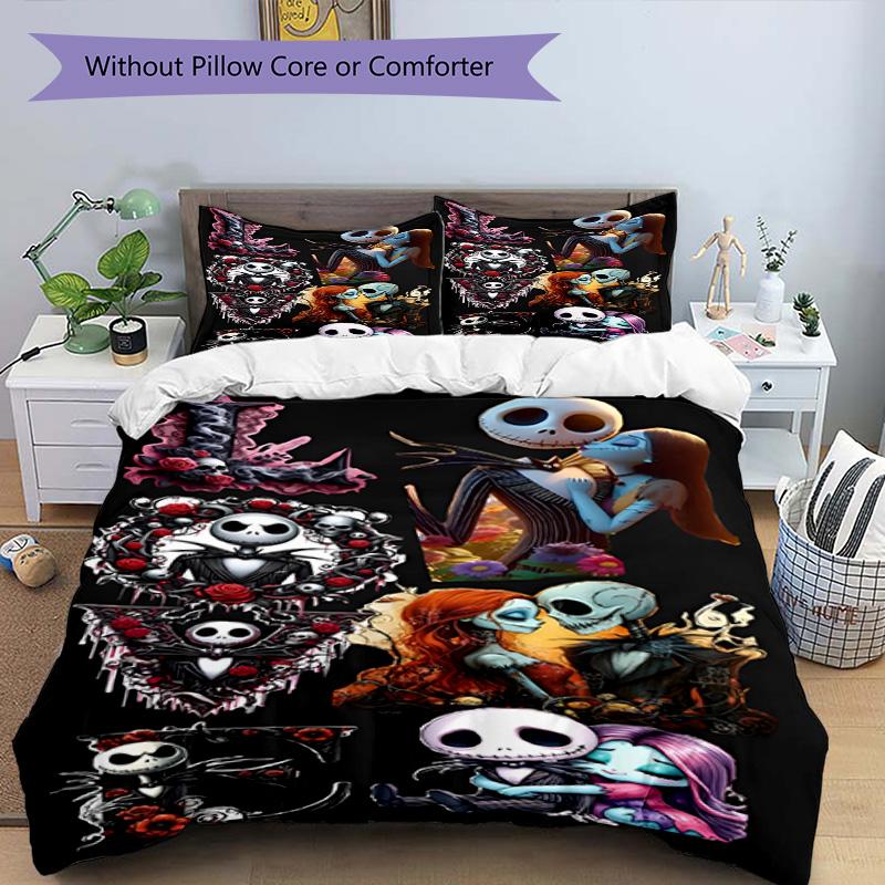 3pcs Duvet Cover Set (1*Duvet Cover + 2*Pillowcase, Without Core), The Nightmare Before Christmas Print Bedding Set, Bedroom Decor, All‑Season, Birthd