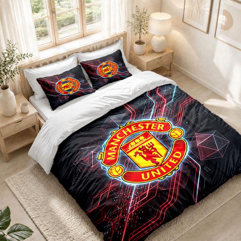 Bedding Set 1 Duvet Cover 2 Pillowcases Manchester United Print Bedroom Home Decoration