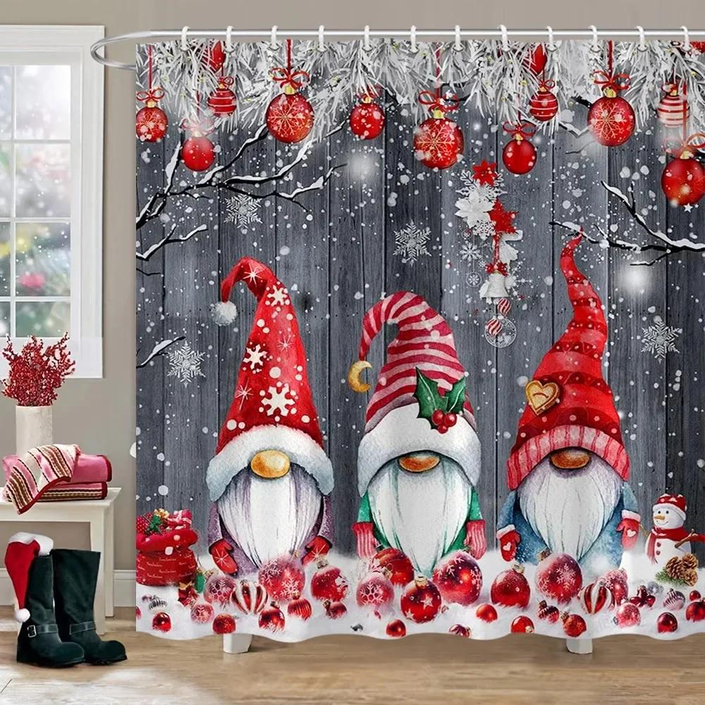 Merry Christmas Bathroom Curtains Snowman Christmas Tree Gift Red Truck Polyester Fabric Washable Shower Curtain Bathroom Decor