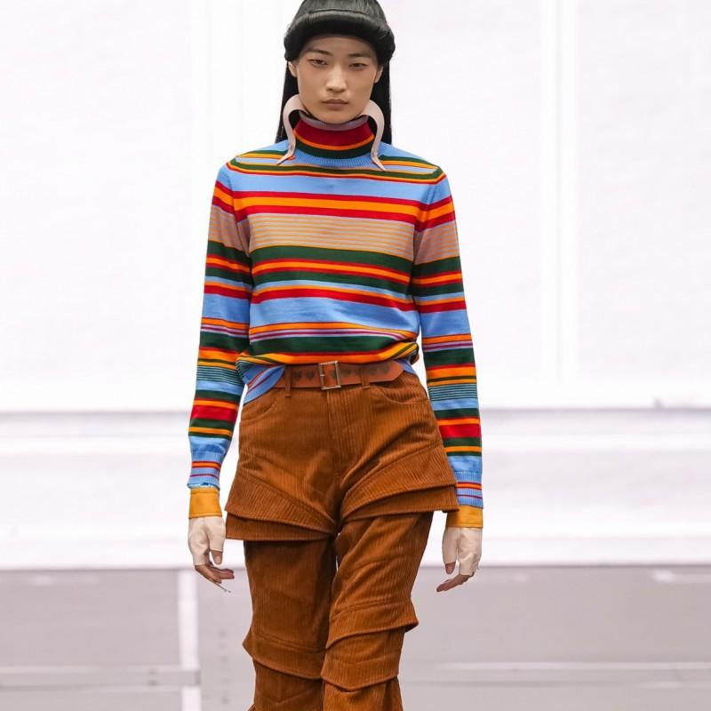 Womens High Neck Knit Sweater With Colorblock Stripe Design Slim Fit Long Sleeve Pullover Winter 2026