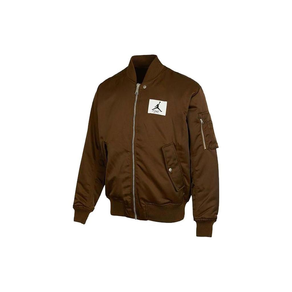Jordan Solid Logo Patch Baseball Collar Reversible Cotton Jacket Men Outerwear Brown DQ7345-385