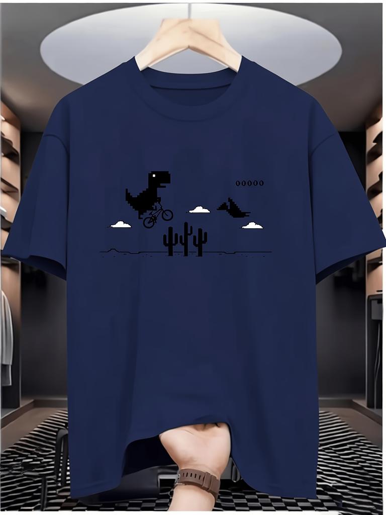 Dinosaur Riding And Cactus Desert Night Design Print Casual RoundNeck ShortSleeved Summer TShirt T Shirt