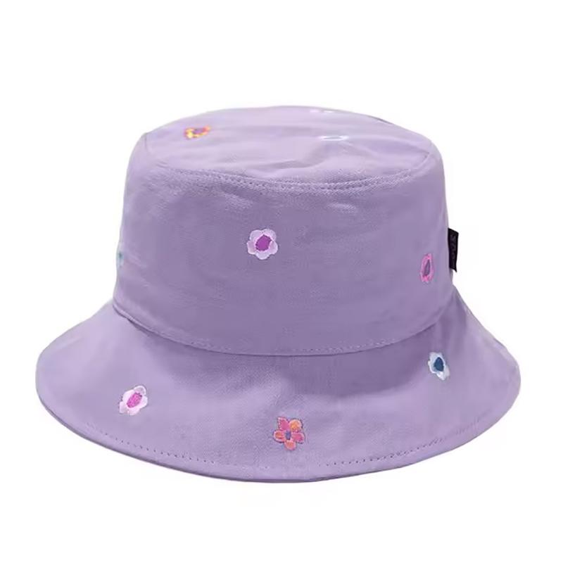Cute Flower Bucket Hat Embroidered Fashion Domed Fisherman Hat with Flat Brim Women Summer Travel Beach Sun Hats