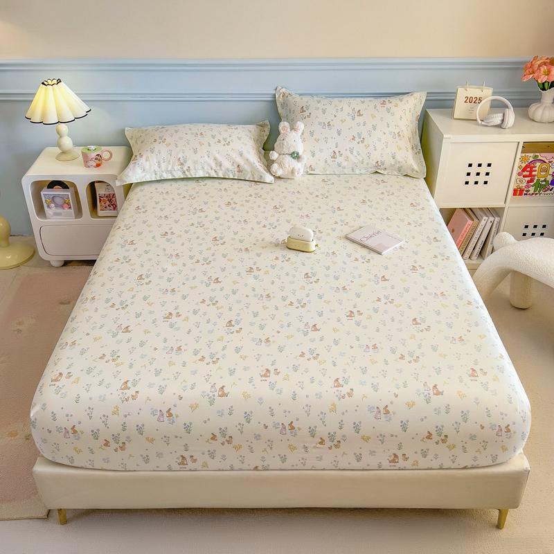 Pure Cotton Bedsheet Cartoon Style Fitted Sheet Queen/King Size Bed Cover Adults Kids Bed Linen Sabanas (Pillowcase Need Order)