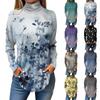 Ayollar uchun moda kundalik yuqori bo'yinli bosmali uzun qisma futbolka pulover top