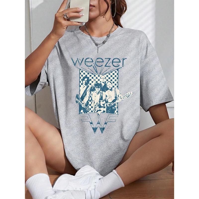 Футболка Weezer Винтажная футболка Харадзюку Женская Мужская С коротким рукавом Повседневная Мода С круглым вырезом Хлопковые Топы Тренд Уличная одежда Унисекс Футболки Топы