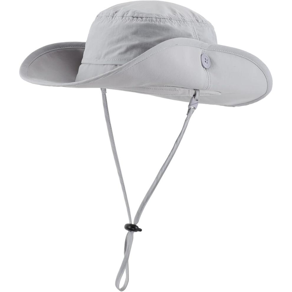 (One Size, Light Grey) Kou Yi UPF50 Mens Sun Hat Wide Brim Fishing Hat Portable Cowboy Bucket Hat