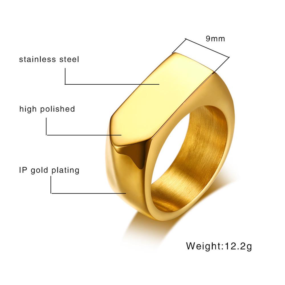 Панк Позолоченные Кольца для Мужчин, Черное Геометрическое Квадратное Кольцо-Печатка с Камнем, Мужское Массивное Кольцо на Большой Палец