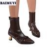 Острый носок на среднем каблуке женские ботильоны сексуальная обувь 2025 тренд дизайнер новые плиссированные выпускные ботинки челси панк туфли-лодочки женские ботинки