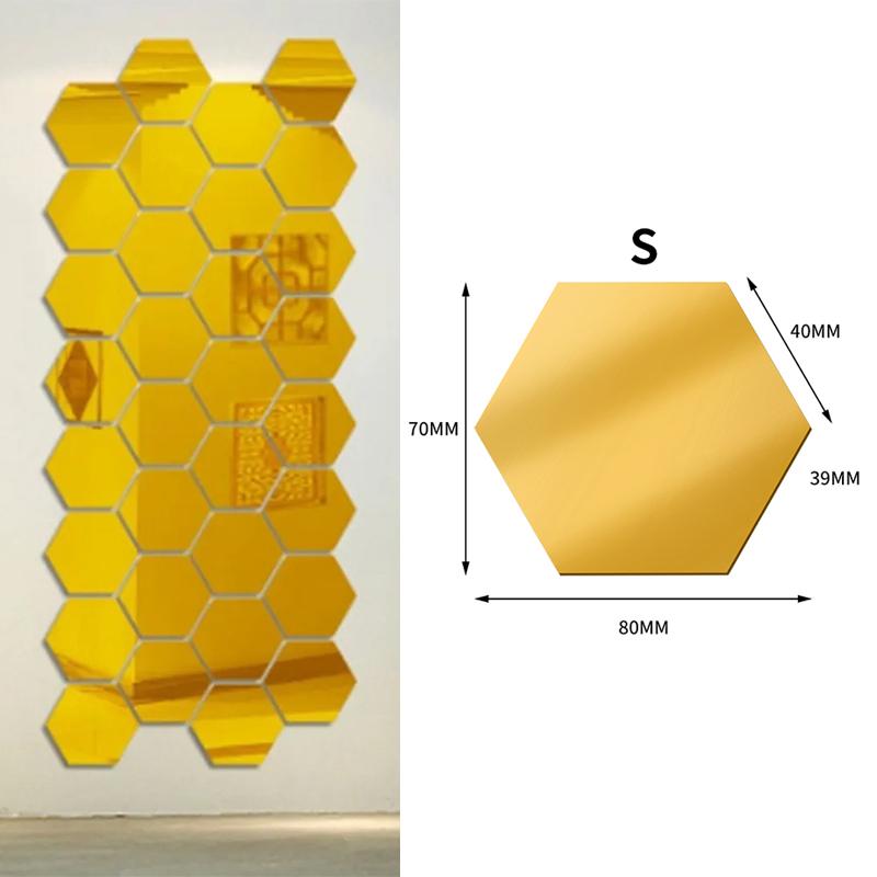 60/6 шт. Шестигранные зеркальные настенные наклейки, самоклеящиеся съемные настенные наклейки, золотые, серебряные, мозаичные плитки, наклейки для спальни, домашнего декора