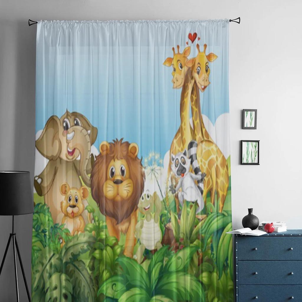 Прозрачные шторы с изображением диких животных в лесу для гостиной, тюлевые шторы для детской спальни, кухонные шторы для окон