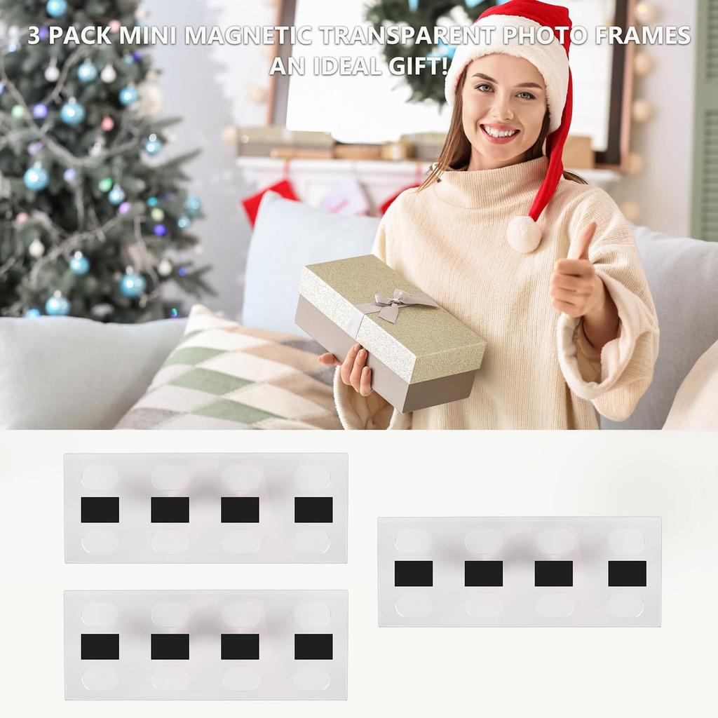 HIYQIN 4-Grid Acrylic Refrigerator Magnet Frame, Clear Display Refrigerator Magnet Frame for Polaroid/Fuji Instax Mini 3-inch Photos