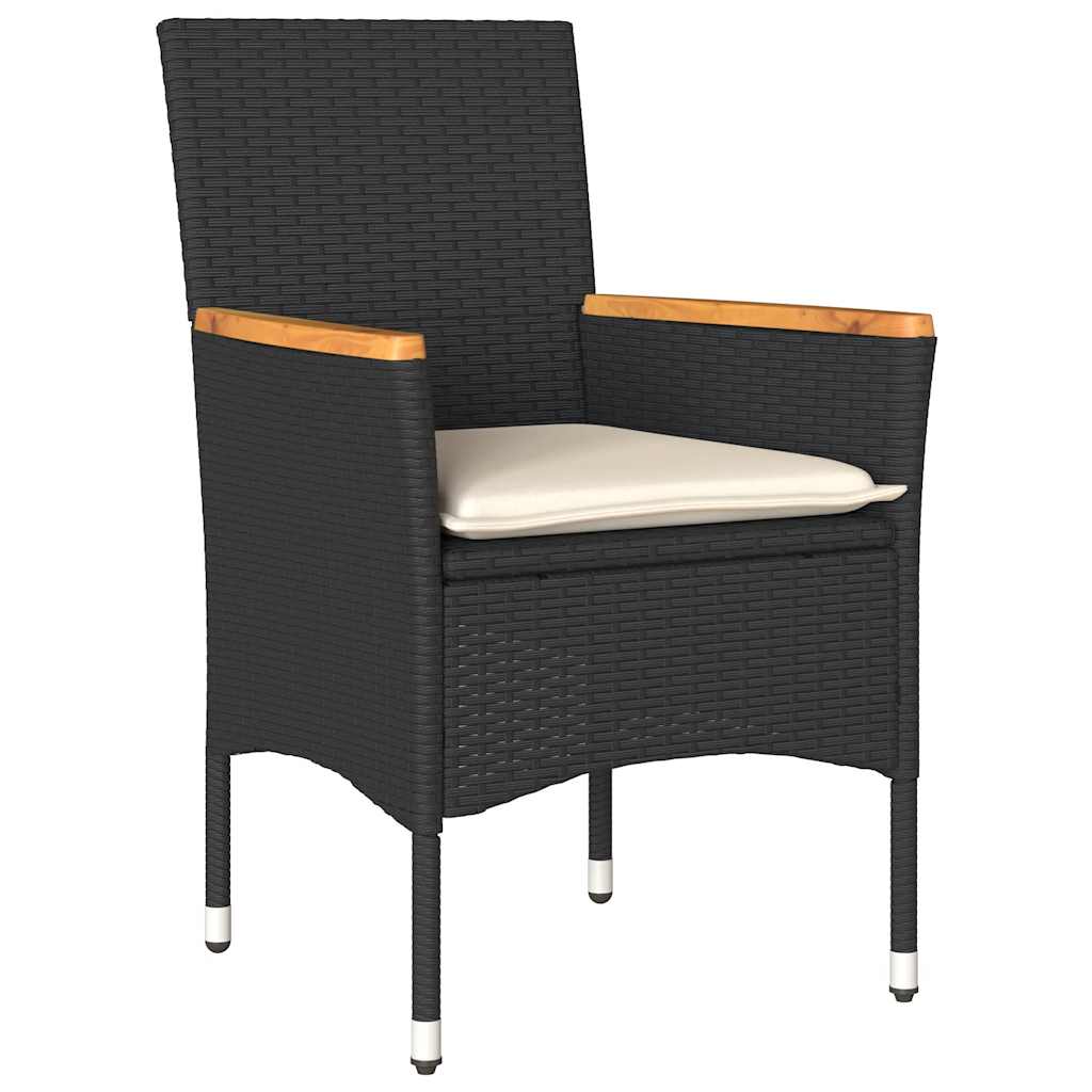 5 Piece Outdoor Dining Set with Cushions Black Poly Rattan & Acacia