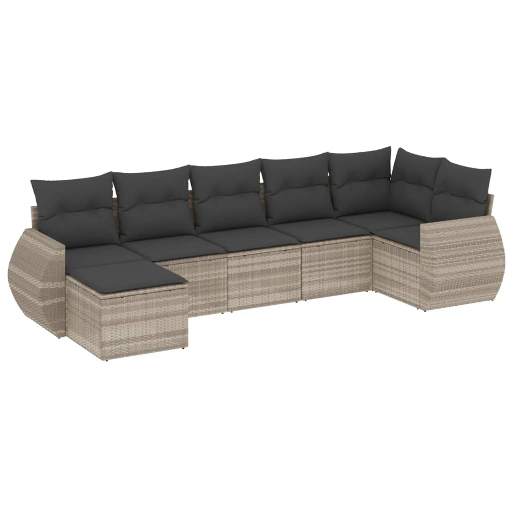 7 Piece Garden Sofa Set with Cushions Light Grey Poly Rattan