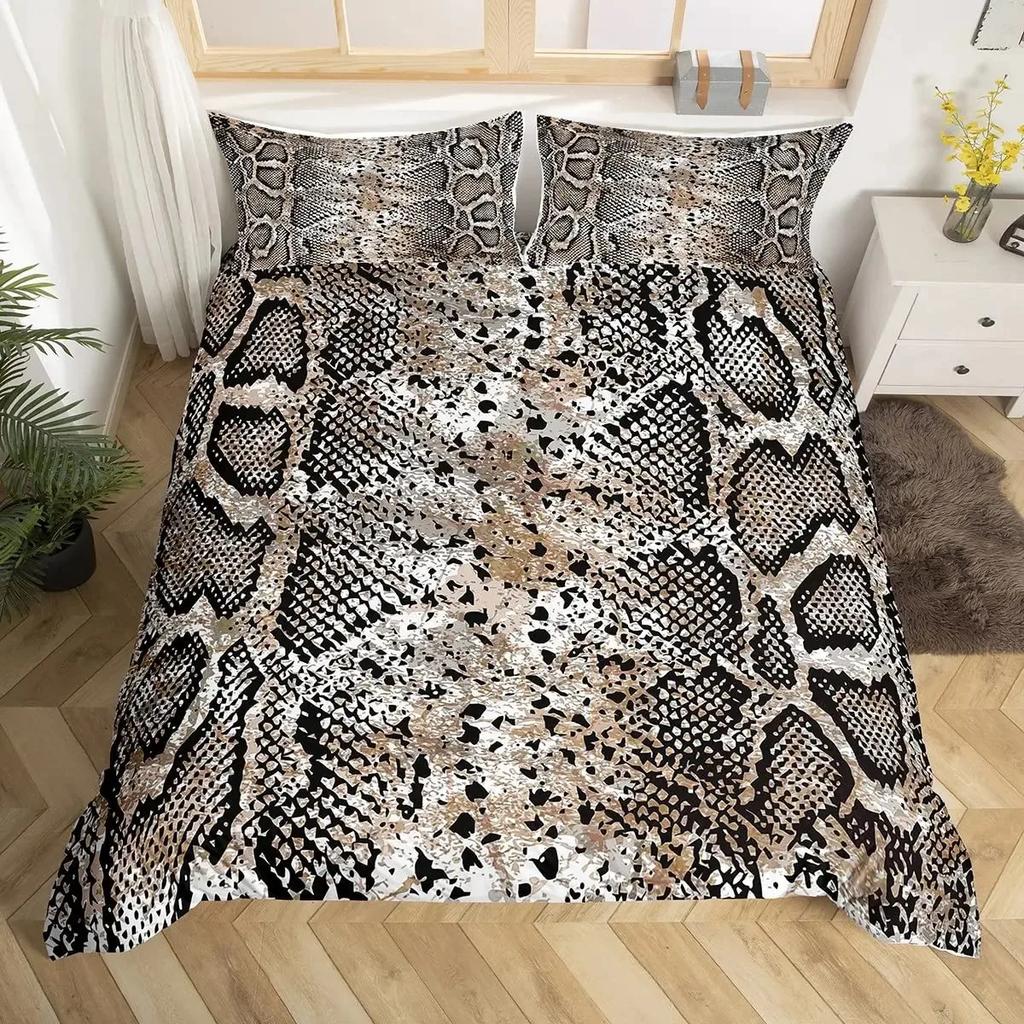 Snake Skin Duvet Cover Set Snake Scale Bedding Set Full,Wild Reptile Comforter Cover Tropical African Safari Animals Quilt Cover