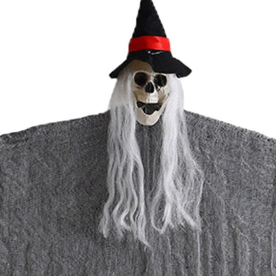 Halloween Hanging Skull Realistic Skull Ghost Decoration with Long Hair Poseable Wire Spooky Hanging Skeleton Prop for Halloween Party