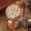 Men's Fully Automatic Tourbillon Hollowed Out 24-hour Moon Phase Wooden Mechanical Watch