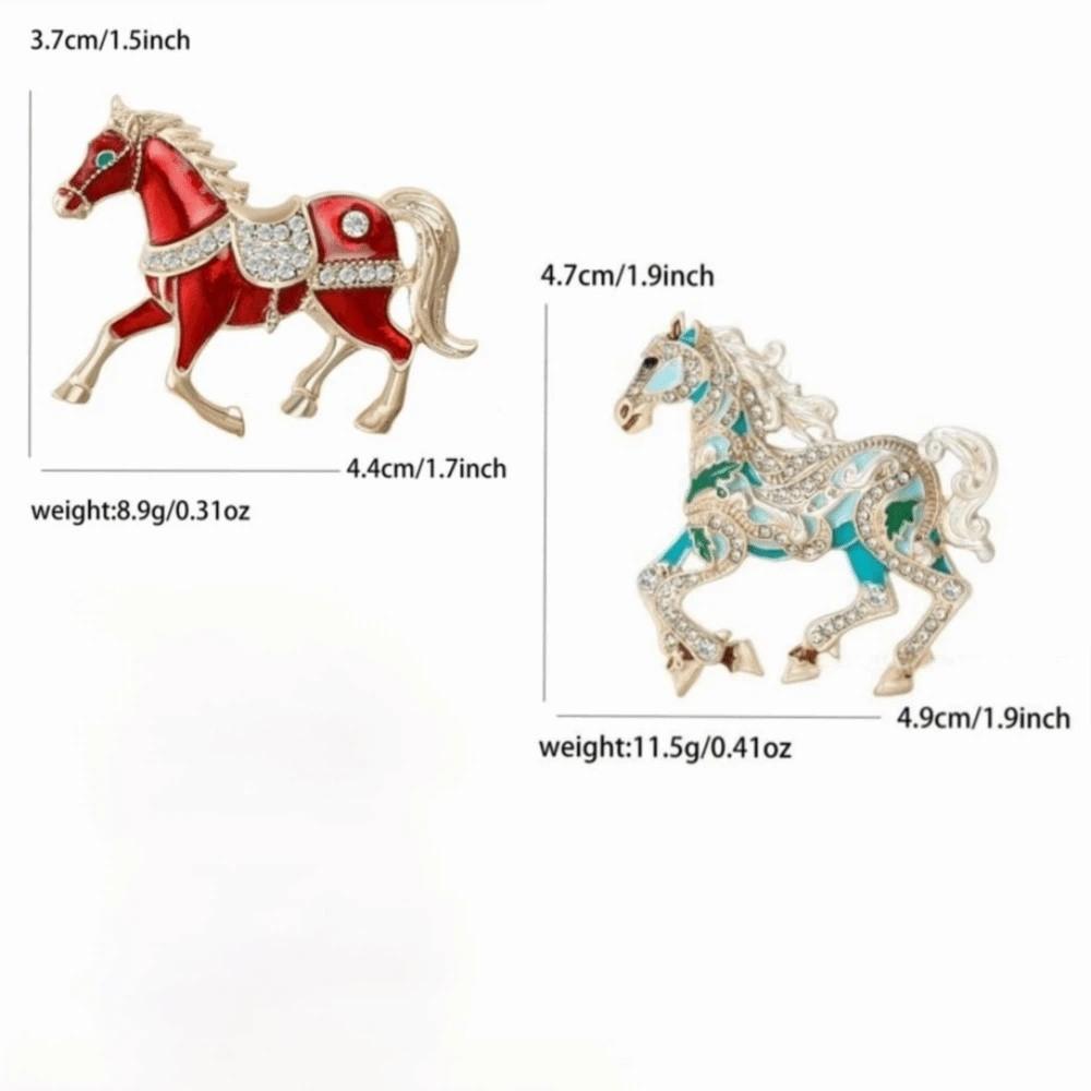 Retro Enamel Rhinestone Horse Brooch Chinese Style Animal Lapel Pins Zodiac Pin Women Accessories