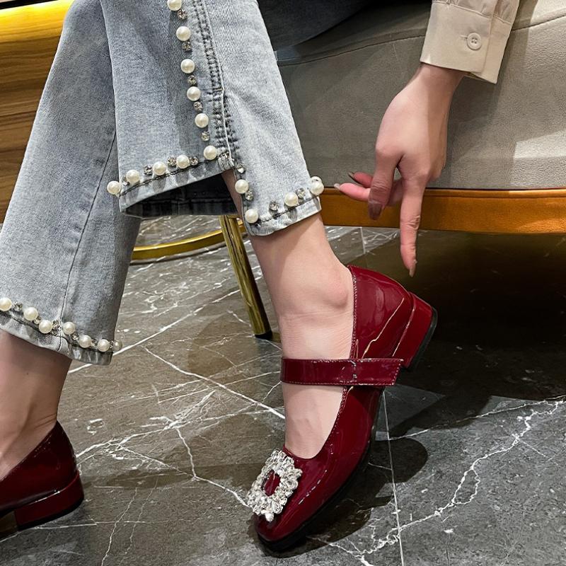 2024 Весна и Осень Роскошные Женские Туфли Мэри Джейн с Кристаллами, Ремешок На Щиколотке, Женские Черно-Белые Туфли Для Вечеринки На Высоком Каблуке