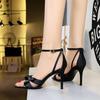 Summer High Heels Women's Shoes Satin Cross Straps Exposed Toe Hollowed Out One Line Sandals