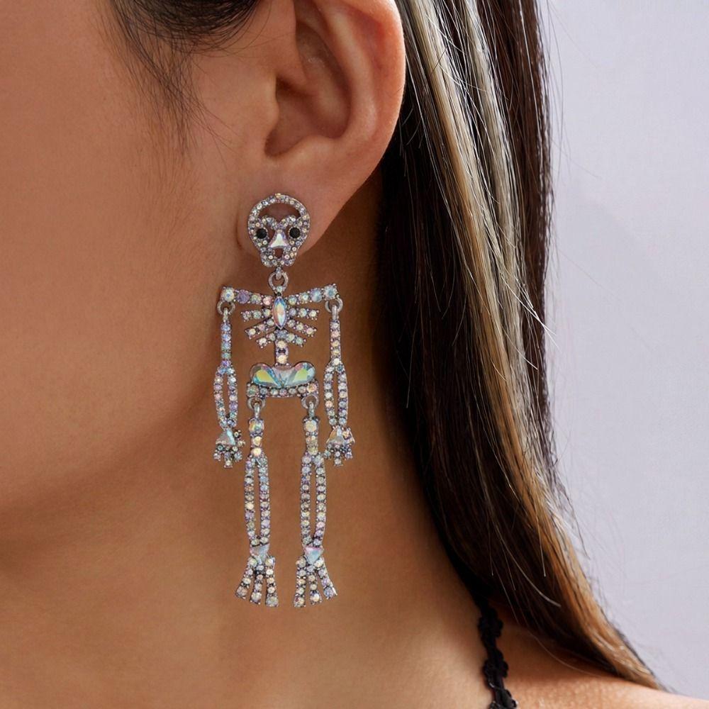 Zircon Pumpkin Ear Studs Rhinestone Long Tassel Drop Earrings Skeleton Dangle Earrings Party