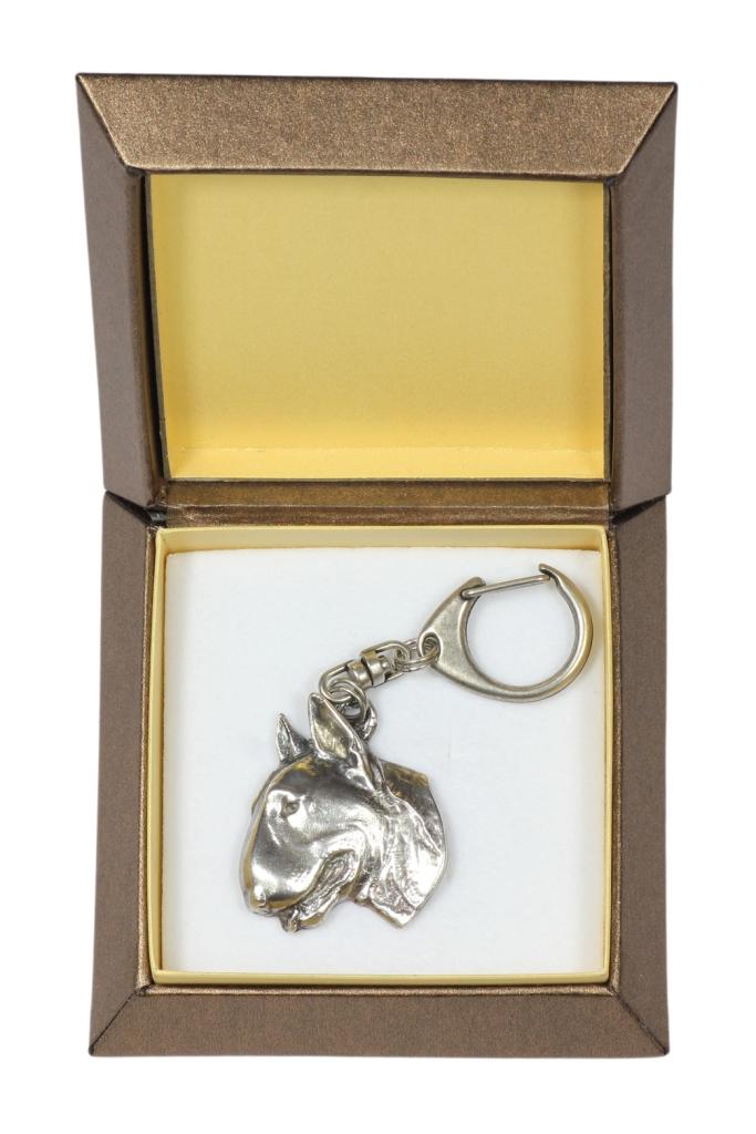 Bull Terrier, Bully II - Silver-plated Key Ring with a Dog In a Gift Box, Handbag Decoration, Backpack Pendant by Art-Dog Brand