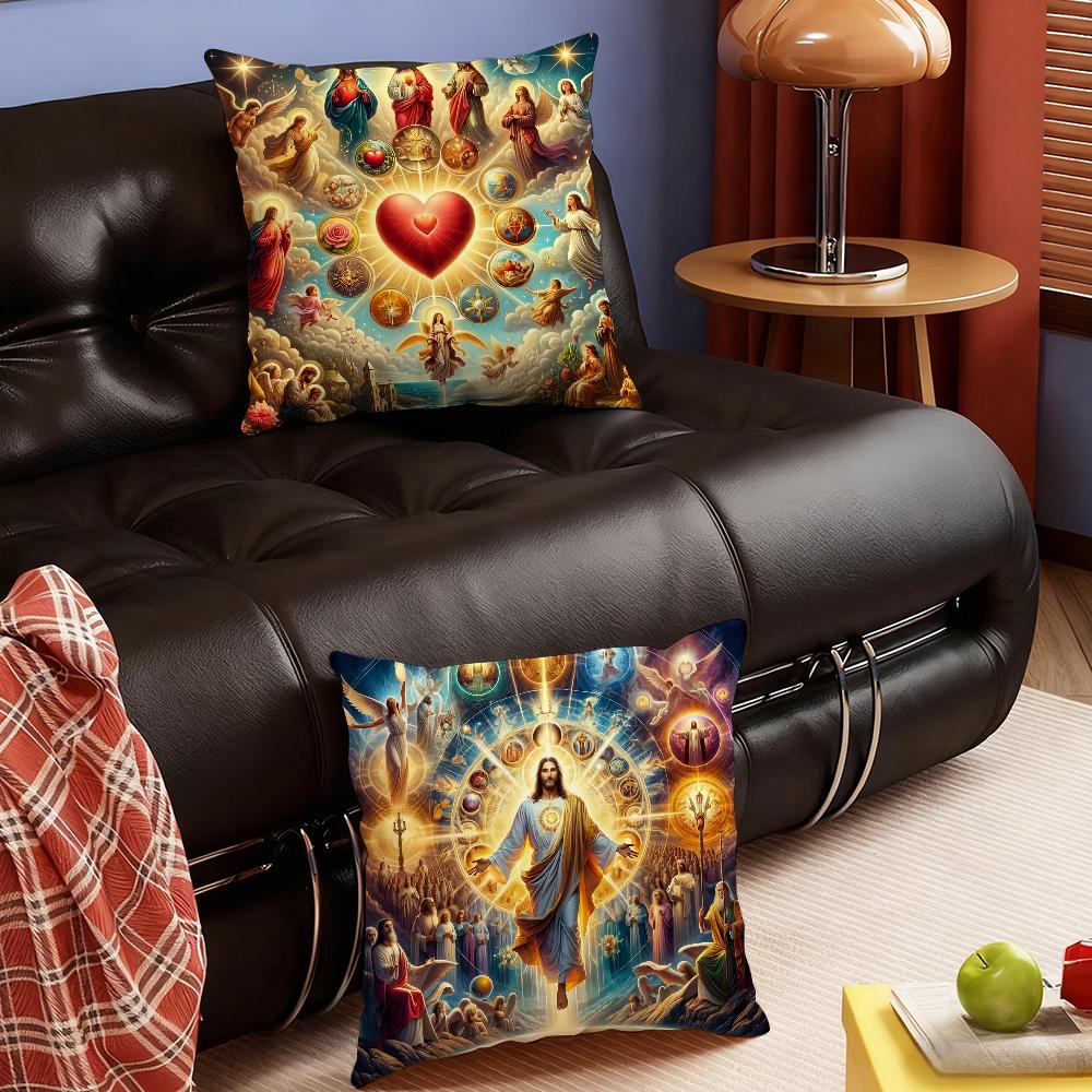 Sacred Heart Celestial Symbols Pillow Case Bedroom Sofa Living Room Backrest Decoration Square Cushion Nap Time