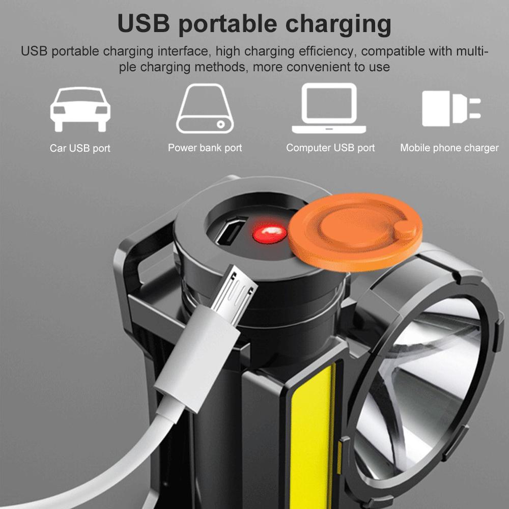 USB перезаряжаемая светодиодная фара COB, уличный фонарик для кемпинга, портативный фонарик для рыбалки, сильные рабочие фонари