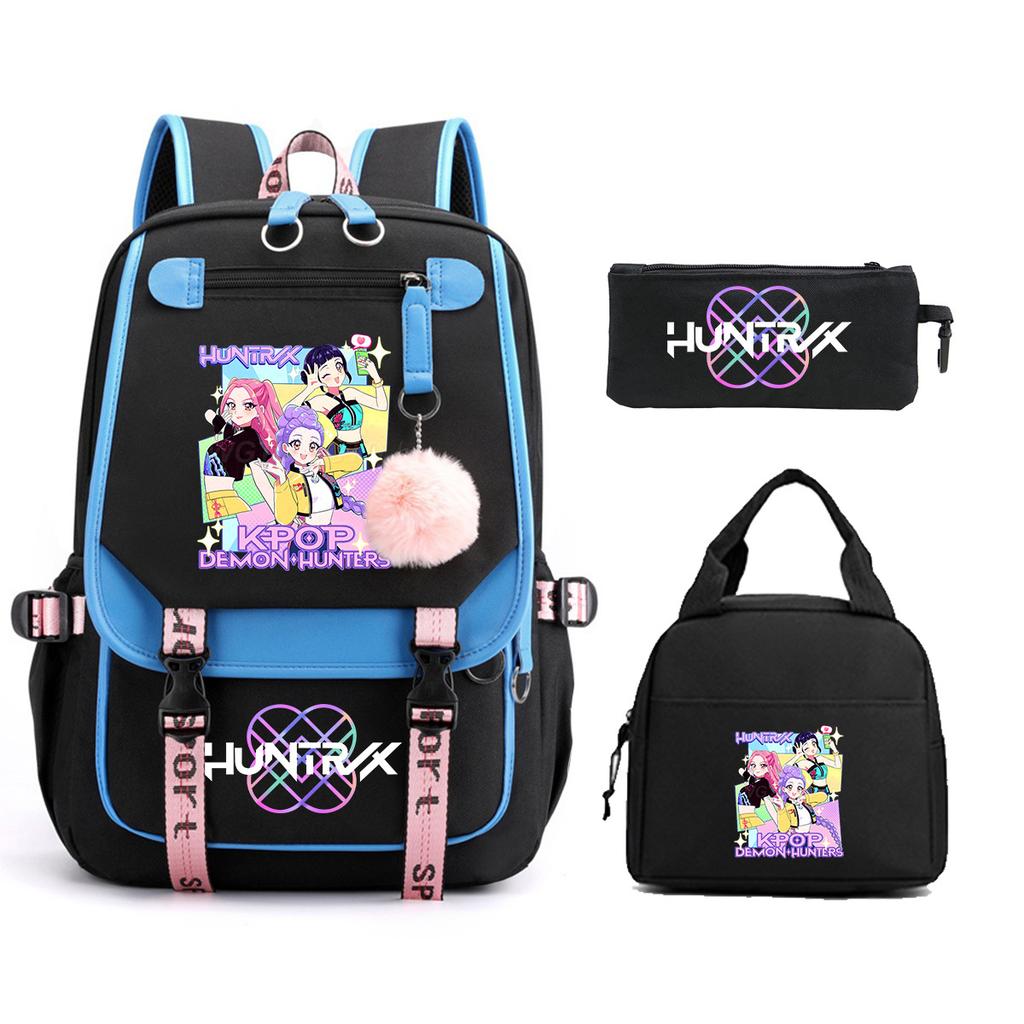 Kpop Demonunters Printed Children'S Pencil Bag Meal Bag Three-Piece Set Elementary And Secondary School Bag