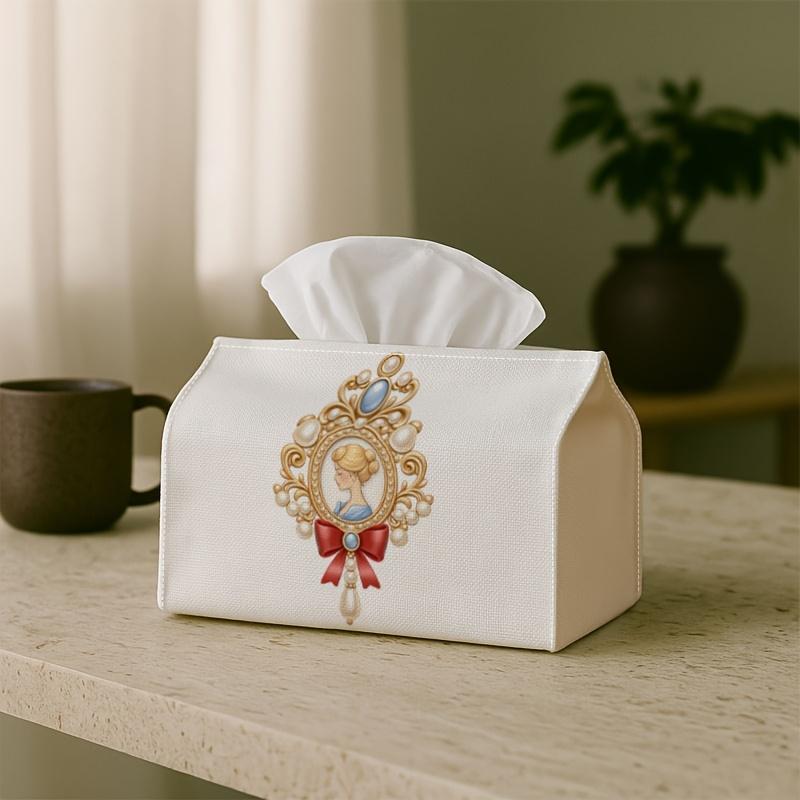 1pc Vintage Rococo Modern Geometric Abstract Decorative Tissue Box | Golden Portrait for Home, for Party, Car, Kitchen & Bathroom - Tissue Box for Eve