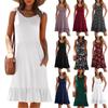 Women's Summer Dresses Casual Women's Round Neck Tank Dress Pleated Ruffle Dress