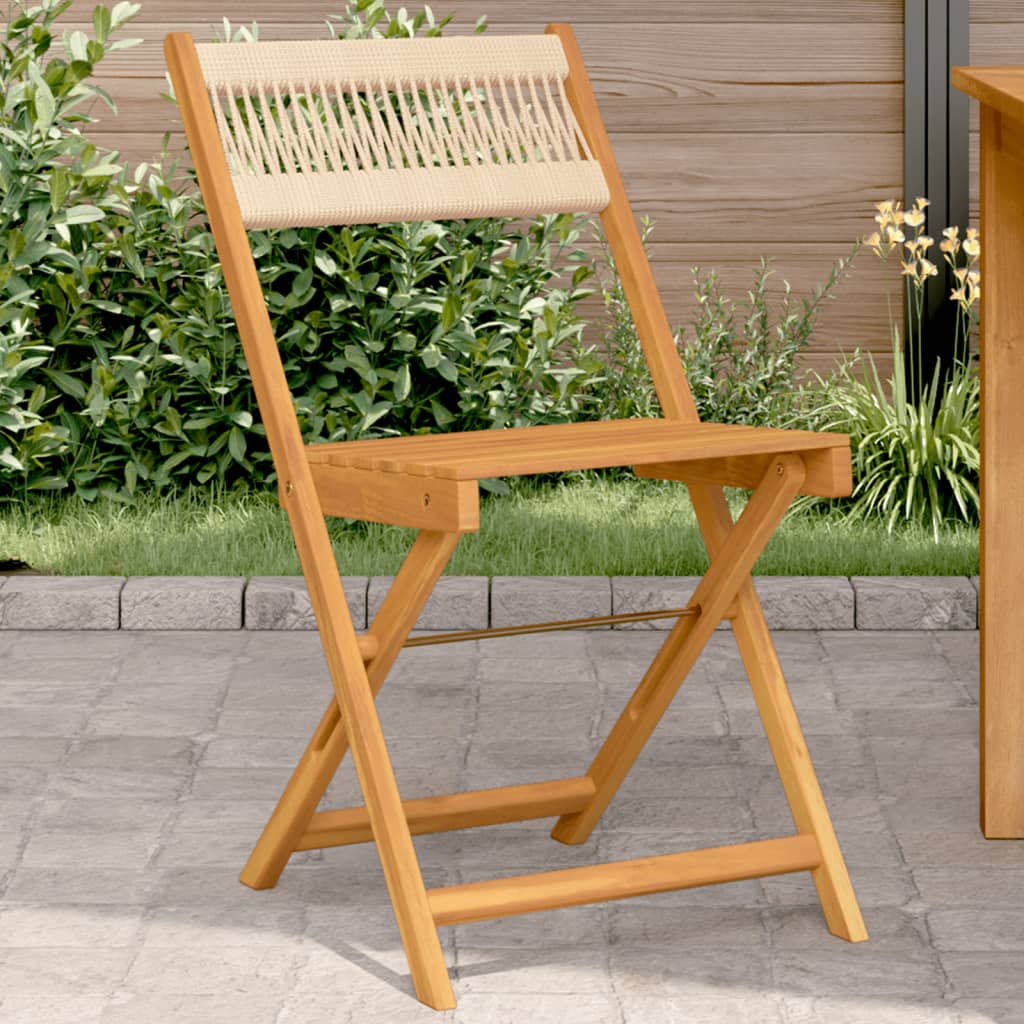 Bistro Chairs 2 pcs Beige Solid Acacia Wood and Rope