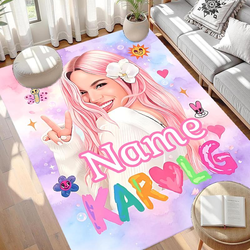 Custom Name Personalized Karol G Print Carpet, Versatile Home Decor Rug, for Playroom, Apartment, Balcony, Entryway, Hallway Gift