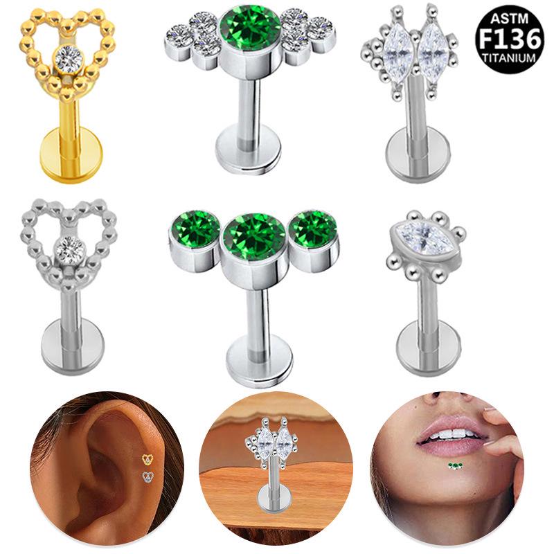 Европейские и американские серьги-гвоздики и пирсинг для губ из титанового сплава с Т-образной перекладиной и внутренней резьбой